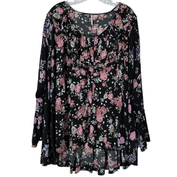 Free People Loretta Floral Print Tunic Blouse Womens XS Bell Sleeve Boho Cottage - Picture 2 of 8